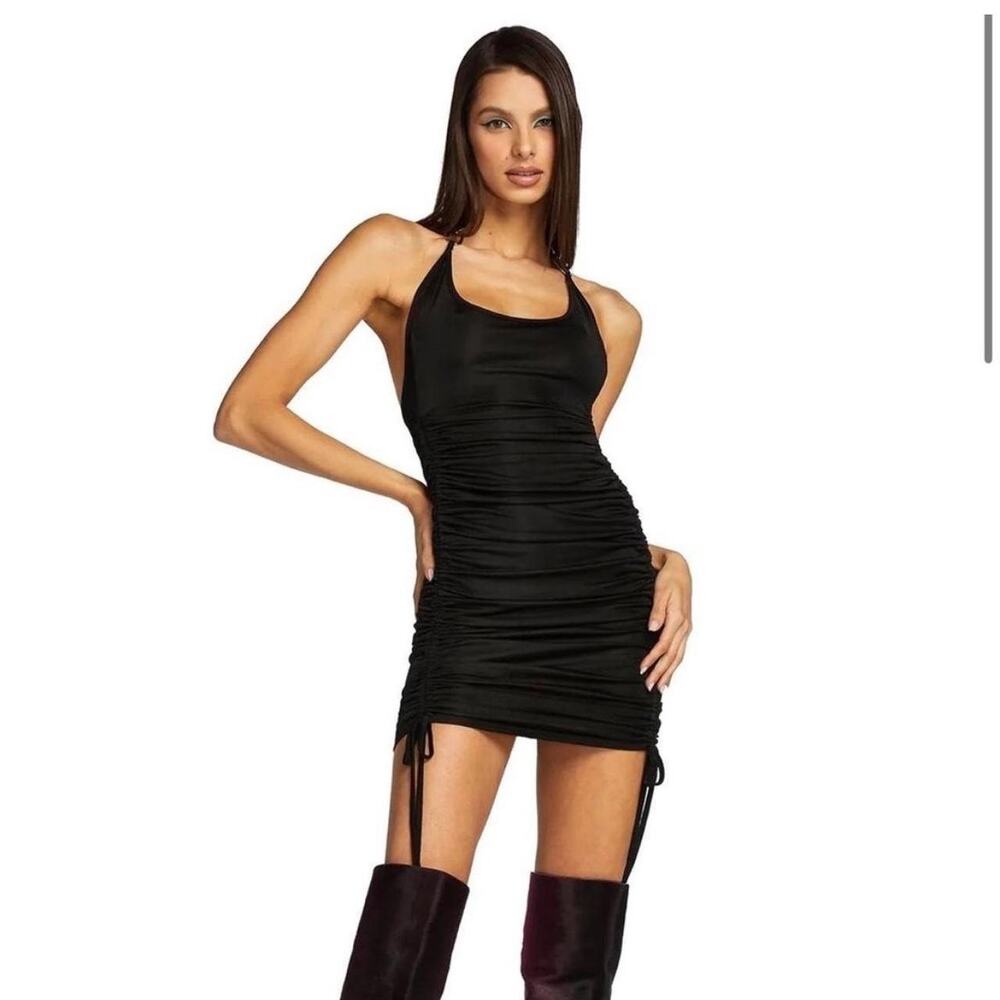I.AM.GIA Halley Black Halter Tie Scoop Neck Chain Mini Bodycon Dress Size M